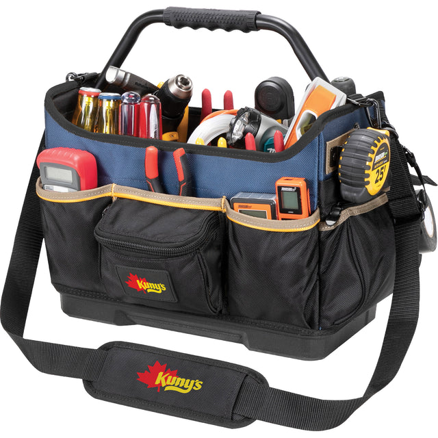 Molded Base Open-Top Tool Box, Ballistic Polyester, 17 Pockets, Black/Blue