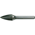 Solid Carbide Burrs - Tree Shape Pointed End, SG-41, 1/8" Dia., 1/8" Shank, 1/4" Depth of Cut