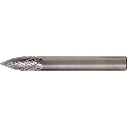 Solid Carbide Burrs - Tree Shape Pointed End, SG-6, 5/8" Dia., 1/4" Shank, 3/4" Depth of Cut