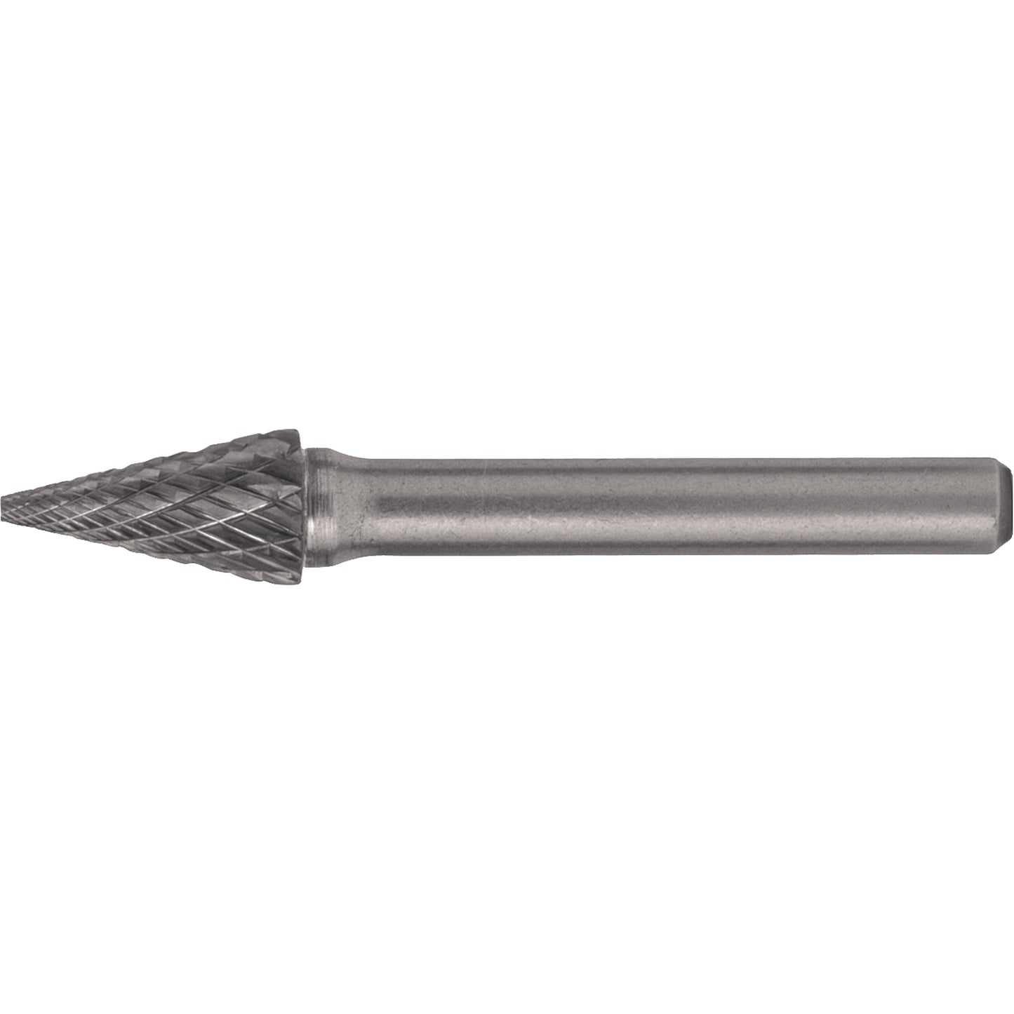Solid Carbide Burrs - Pointed Cone Shape, SM-2, 1/4" Dia., 1/4" Shank, 3/4" Depth of Cut