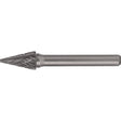 Solid Carbide Burrs - Pointed Cone Shape, SM-2, 1/4" Dia., 1/4" Shank, 3/4" Depth of Cut