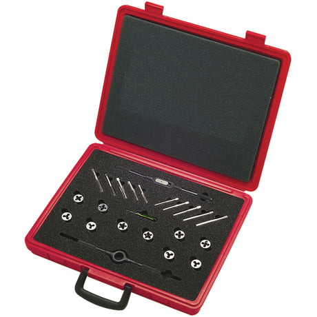 Tap & Die Sets with Production Hand Taps and Carbon Steel Round Adjustable Dies, 20 Pieces