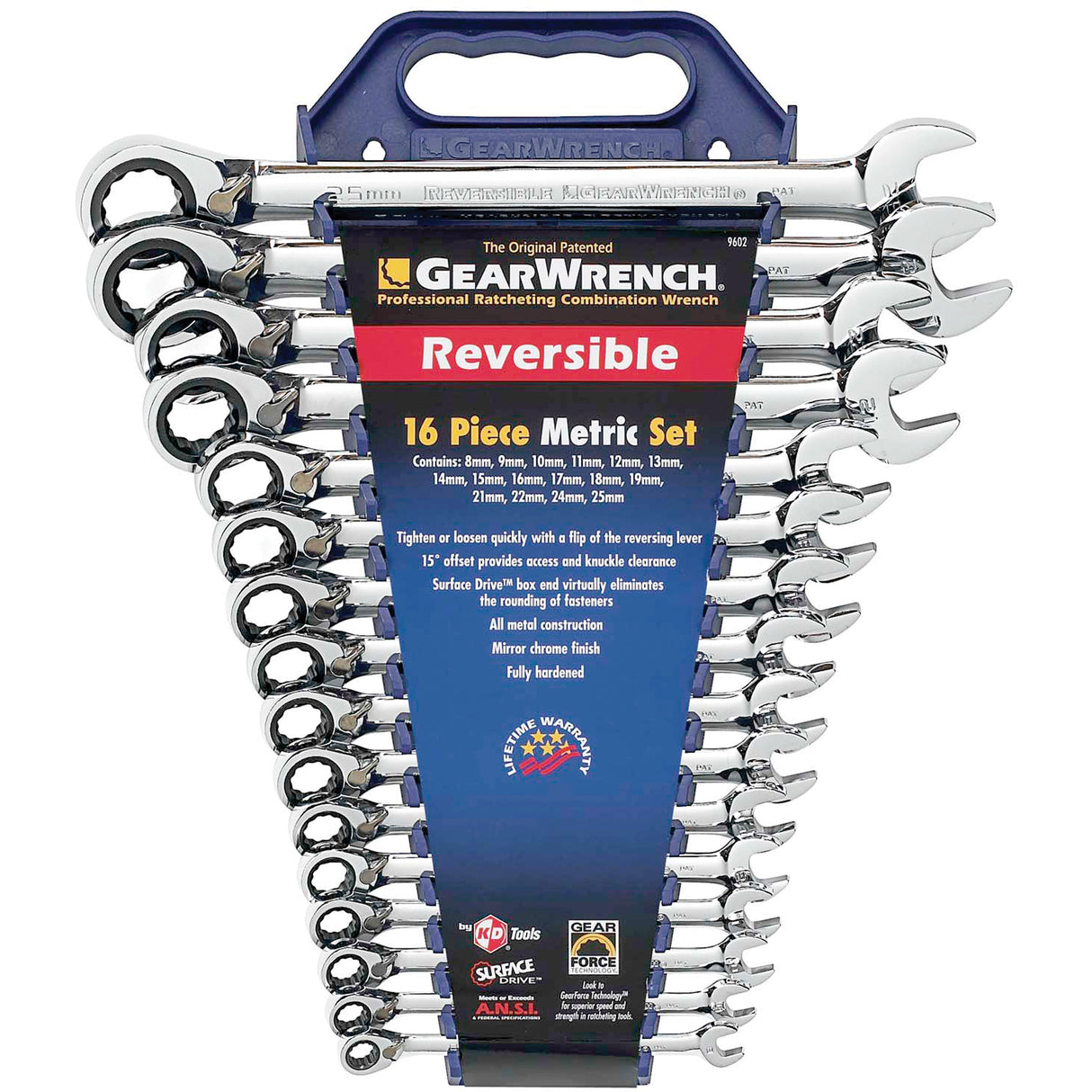 Reversible Wrench Set, Combination, 16 Pieces, Metric