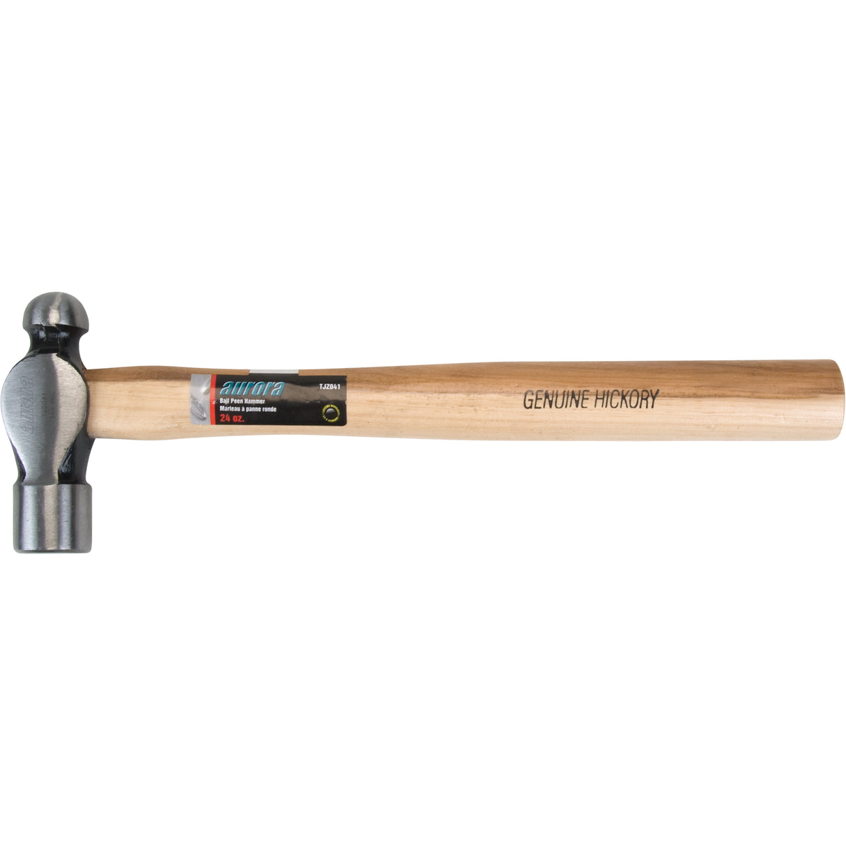 Ball Pein Hammer, 24 oz. Head Weight, Plain Face, Wood Handle