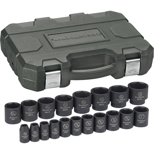 Socket Set, 19 Pcs, Impact, 1/2" Drive Size