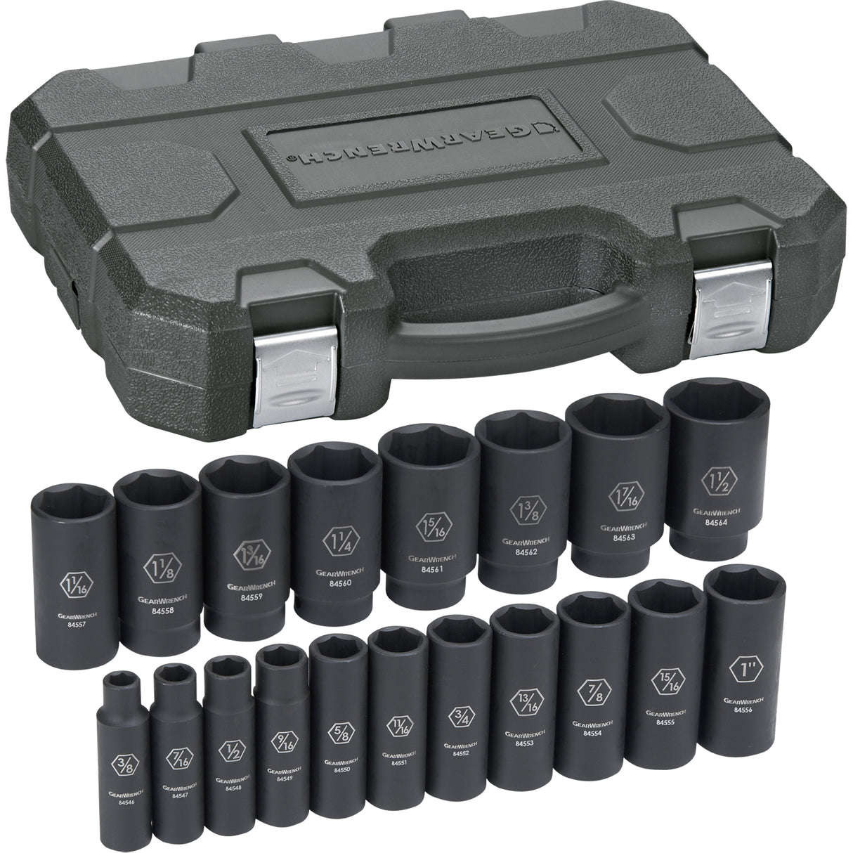 Socket Set, 19 Pcs, Impact, 1/2" Drive Size, Deep