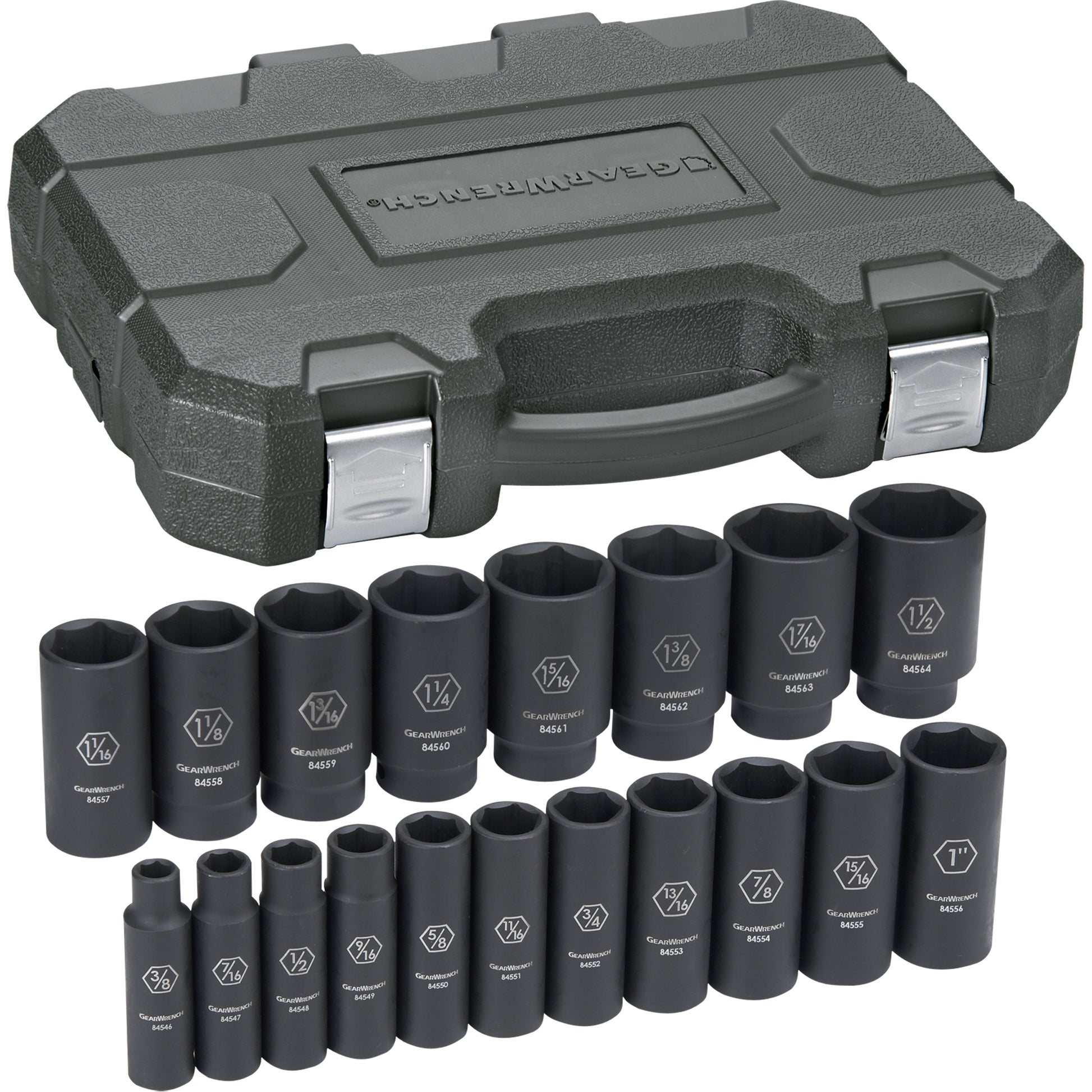 Socket Set, 19 Pcs, Impact, 1/2" Drive Size, Deep