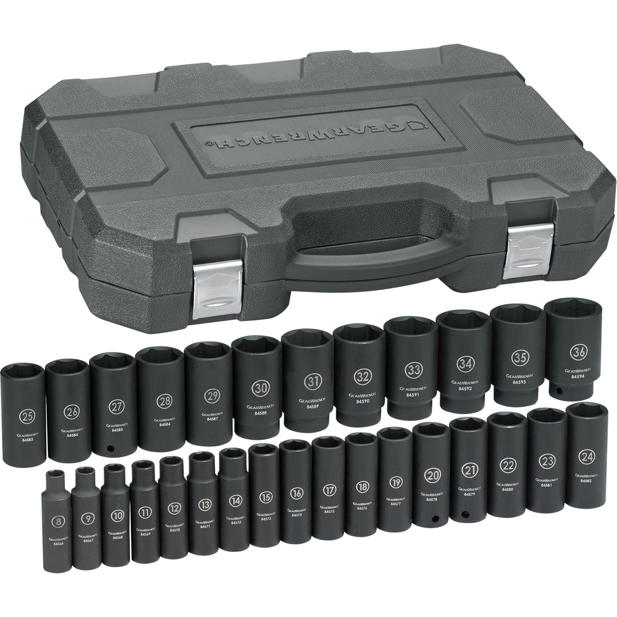 Socket Set, 29 Pcs, Impact, 1/2" Drive Size, Deep