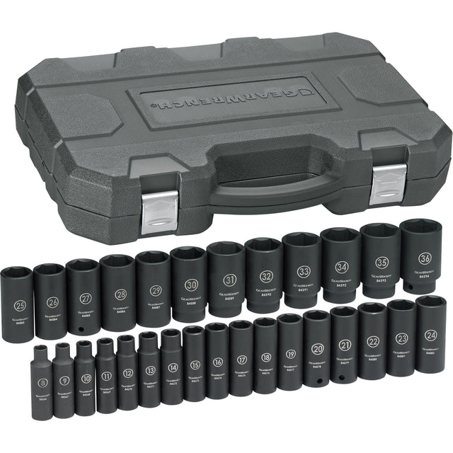 Socket Set, 29 Pcs, Impact, 1/2" Drive Size, Deep
