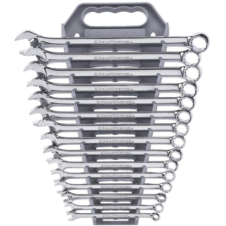 12-Point Long Pattern Wrench Set, Combination, 15 Pieces, Metric