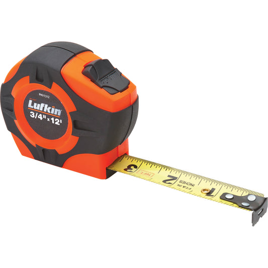 P1000 Series Engineer's Power-Return Tape Measure with Yellow Clad A4 Blade, 3/4" x 12', Imperial Graduations