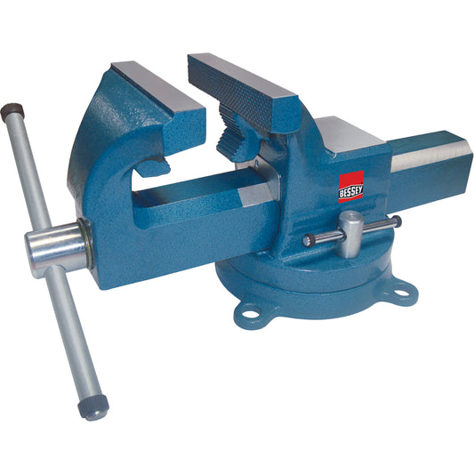Heavy-Duty Industrial Bench Vises, 6" Jaw Width, 4" Throat Depth, Swivel Base