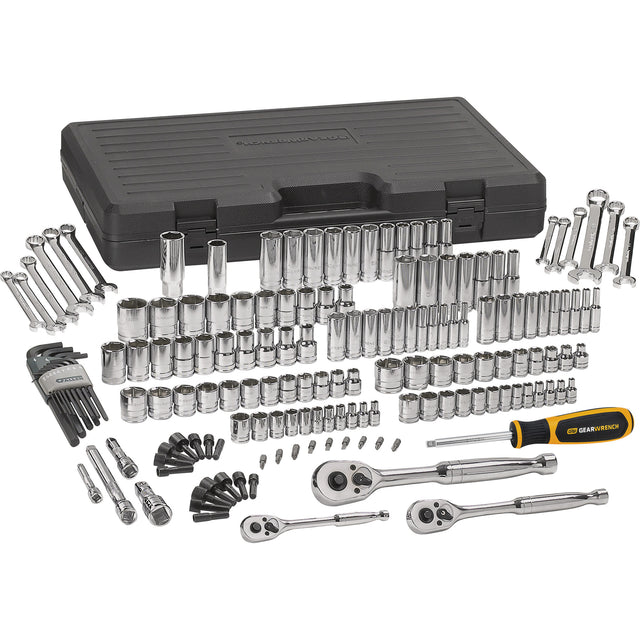 1/4", 3/8" & 1/2" Drive 6 Point Standard & Deep SAE/Metric Mechanics Tool Set, 165 Pieces
