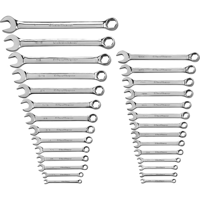 90-Tooth Reversible Ratcheting Wrench, Combination, 28 Pieces, Imperial and Metric