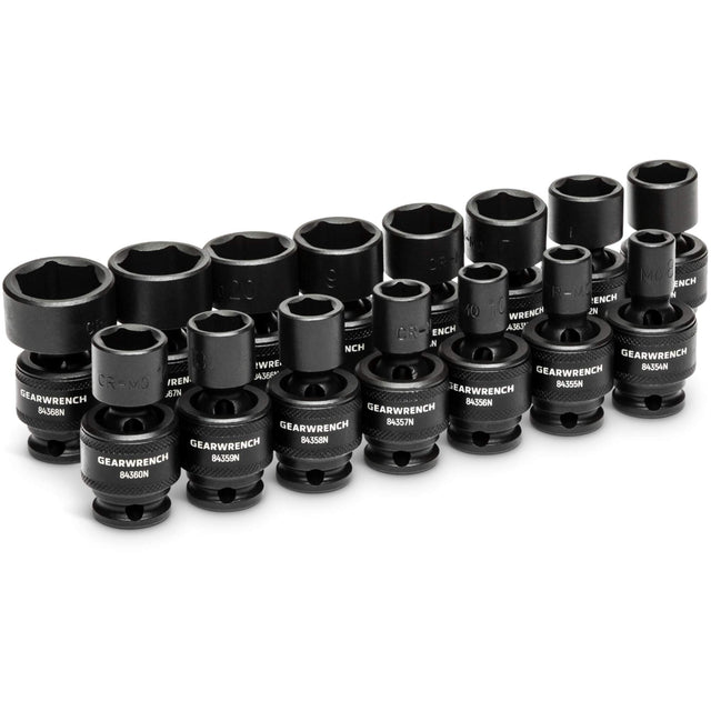 15-Piece 3/8" Drive 6 Point Universal Impact Metric Flex Socket Set