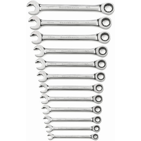 72-Tooth 12-Point Ratcheting Wrench Set, Open-Ended, 12 Pieces, Metric