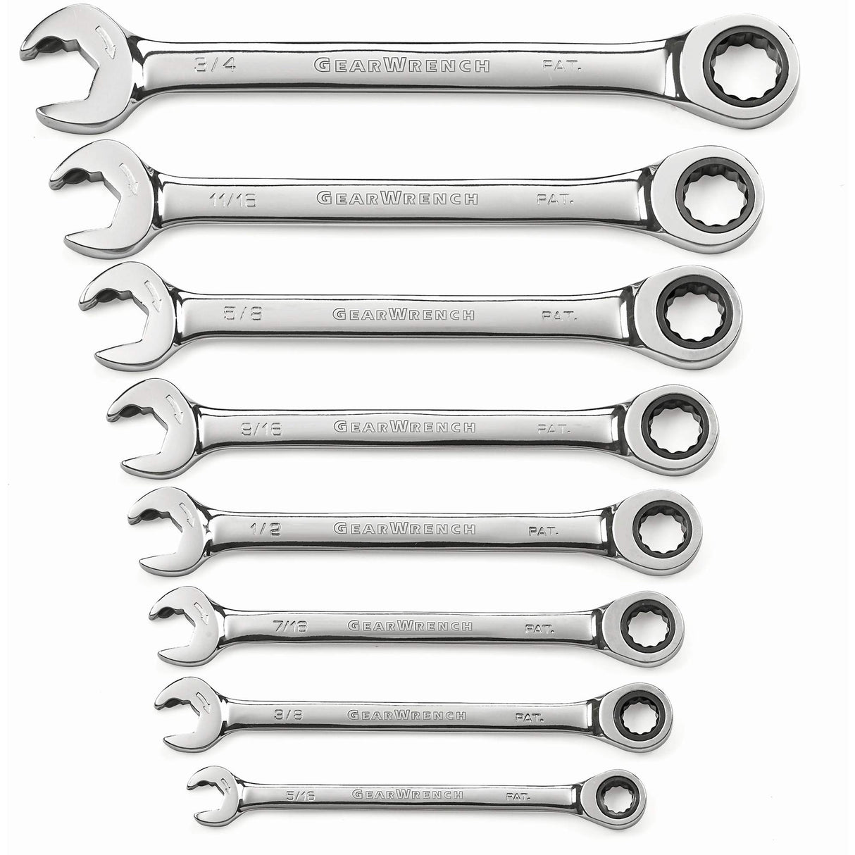72-Tooth 12 Point Ratcheting SAE Wrench Set, Combination/Open-Ended, 8 Pieces, Imperial