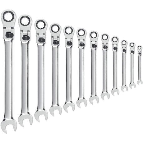72-Tooth 12 Point XL Locking Ratcheting Wrench Set, Combination/Flex Head, 12 Pieces, Metric