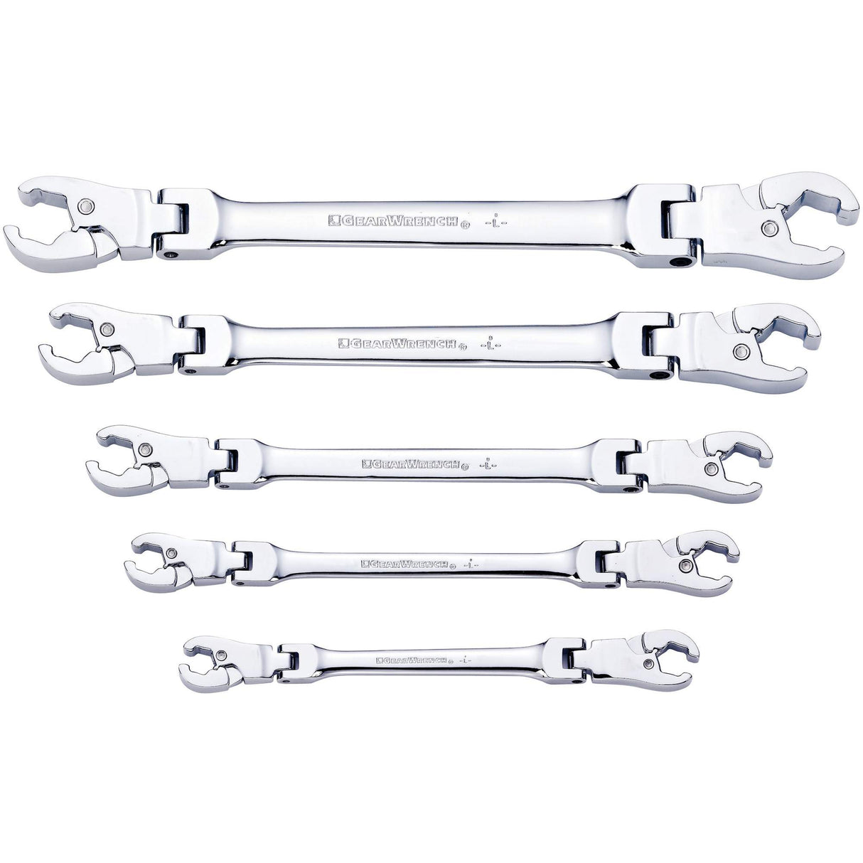 SAE Wrench Set, Flex Head/Ratcheting Flare Nut, 5 Pieces, Imperial