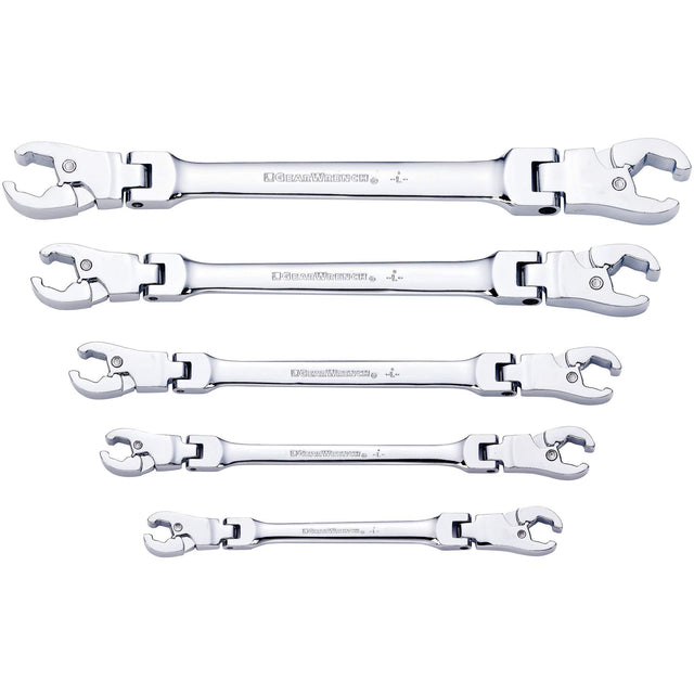 SAE Wrench Set, Flex Head/Ratcheting Flare Nut, 5 Pieces, Imperial