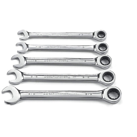 72-Tooth 12 Point Ratcheting SAE Wrench Set, Combination, 5 Pieces, Imperial