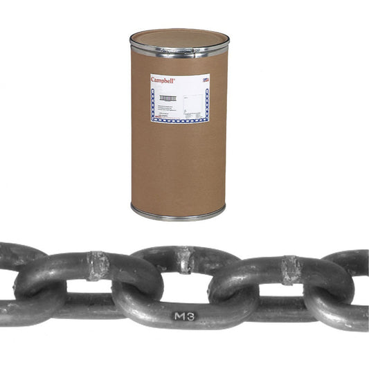 Campbell® Proof Coil Chain, Low Carbon Steel, 5/8" x 150' (45.7 m) L, Grade 30, 6900 lbs. (3.45 tons) Load Capacity