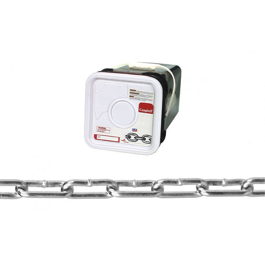Straight Link Coil Chain, Low Carbon Steel, 1/0 x 250' (76.2 m) L, 440 lbs. (0.22 tons) Load Capacity