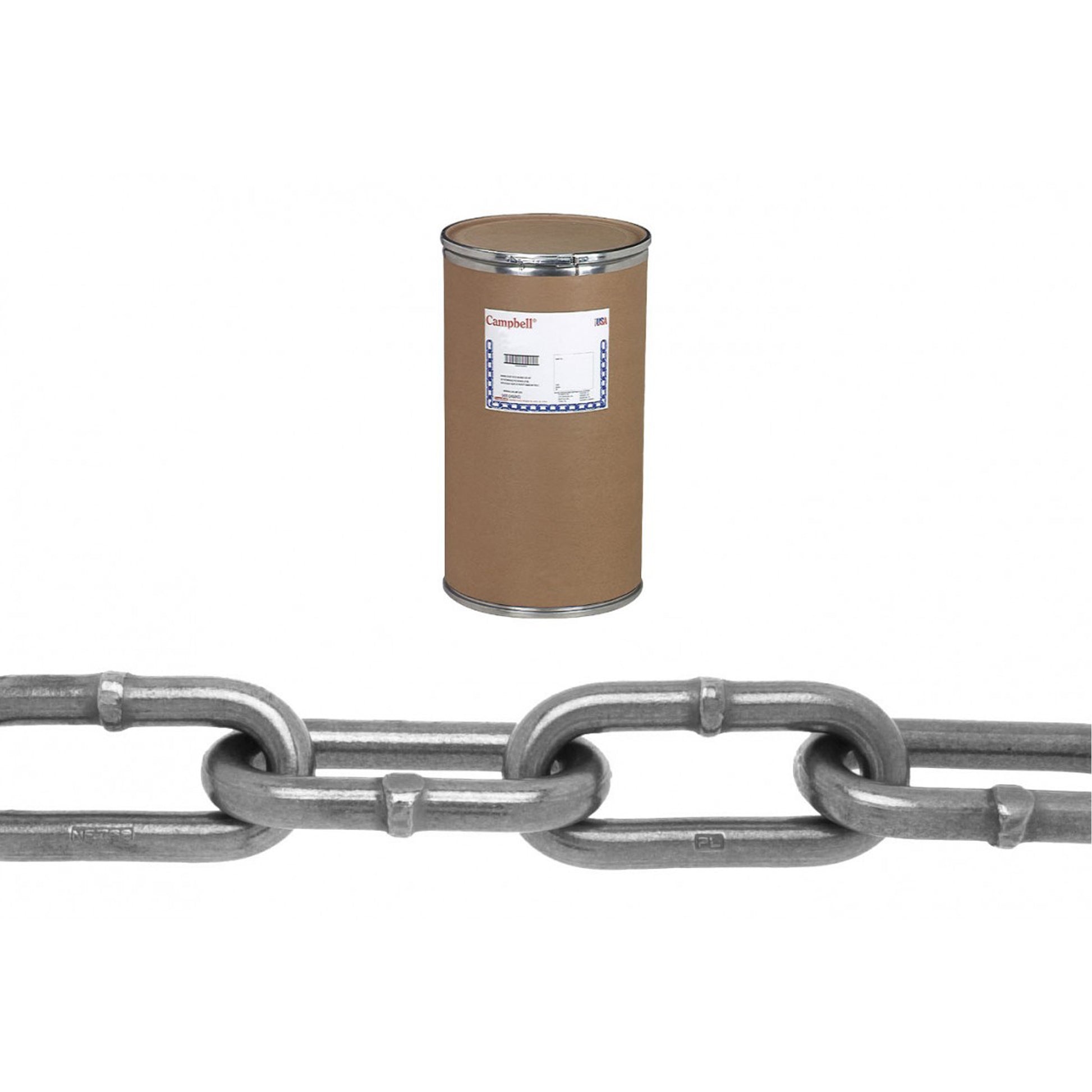 Marine Trawl Long Link Chain, Heat-Treated Alloy Steel, 1/2" x 300' (91.4 m) L, Grade 80, 12000 lbs. (6 tons) Load Capacity