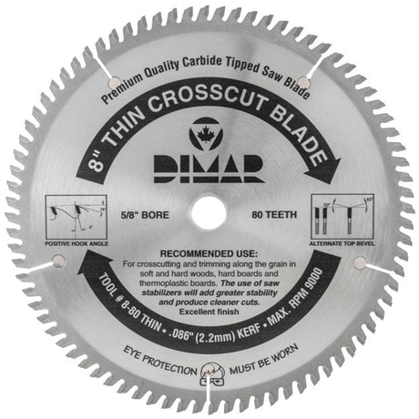Industrial Saw Blade - Crosscut Thin Kerf, 8", 80 Teeth, Wood Use