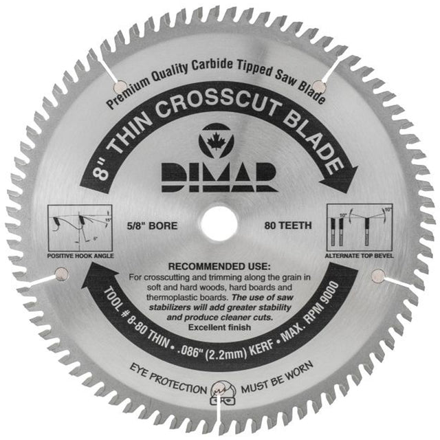 Industrial Saw Blade - Crosscut Thin Kerf, 8", 80 Teeth, Wood Use