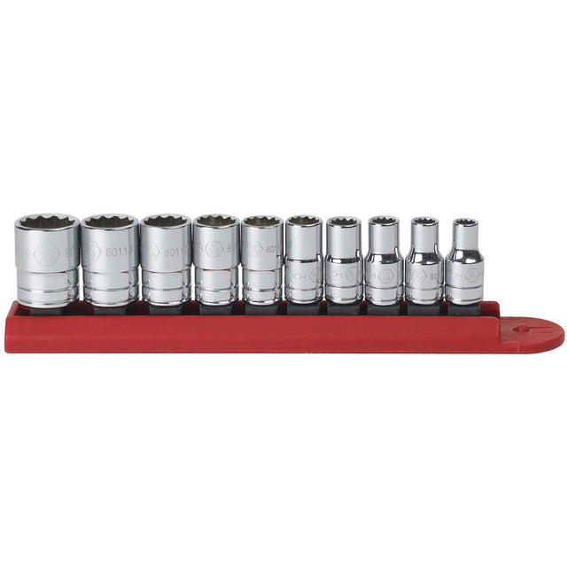12 Point SAE Socket Set, 10 Pcs, 1/4" Drive Size
