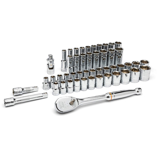 6 Point SAE/Metric Mechanics Tool Set, 49 Pcs, 1/2" Drive Size, Deep