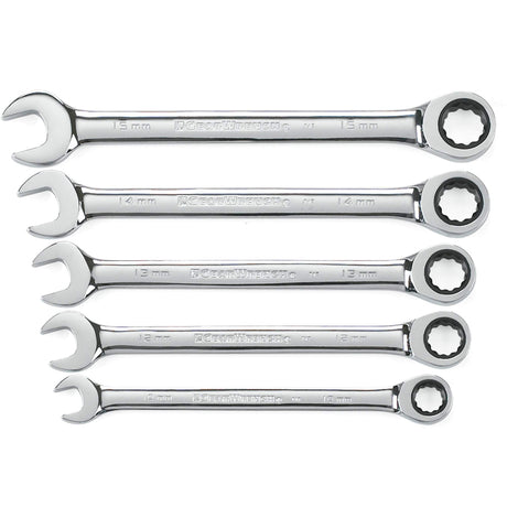 72-Tooth 12 Point Ratcheting Wrench Set, Combination, 5 Pieces, Metric