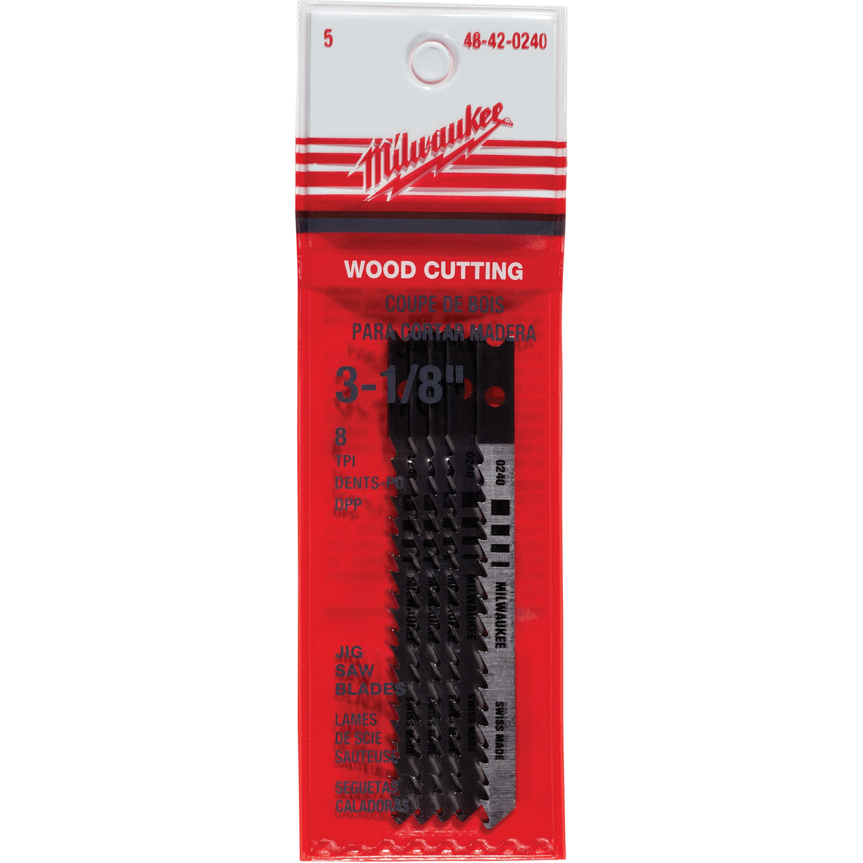 Jigsaw Blades, High-Carbon Steel, U-Shank, 3-1/8" L, 8 TPI