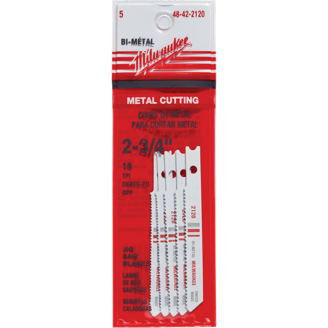 Jigsaw Blades, Bi-Metal, U-Shank, 2-3/4" L, 18 TPI