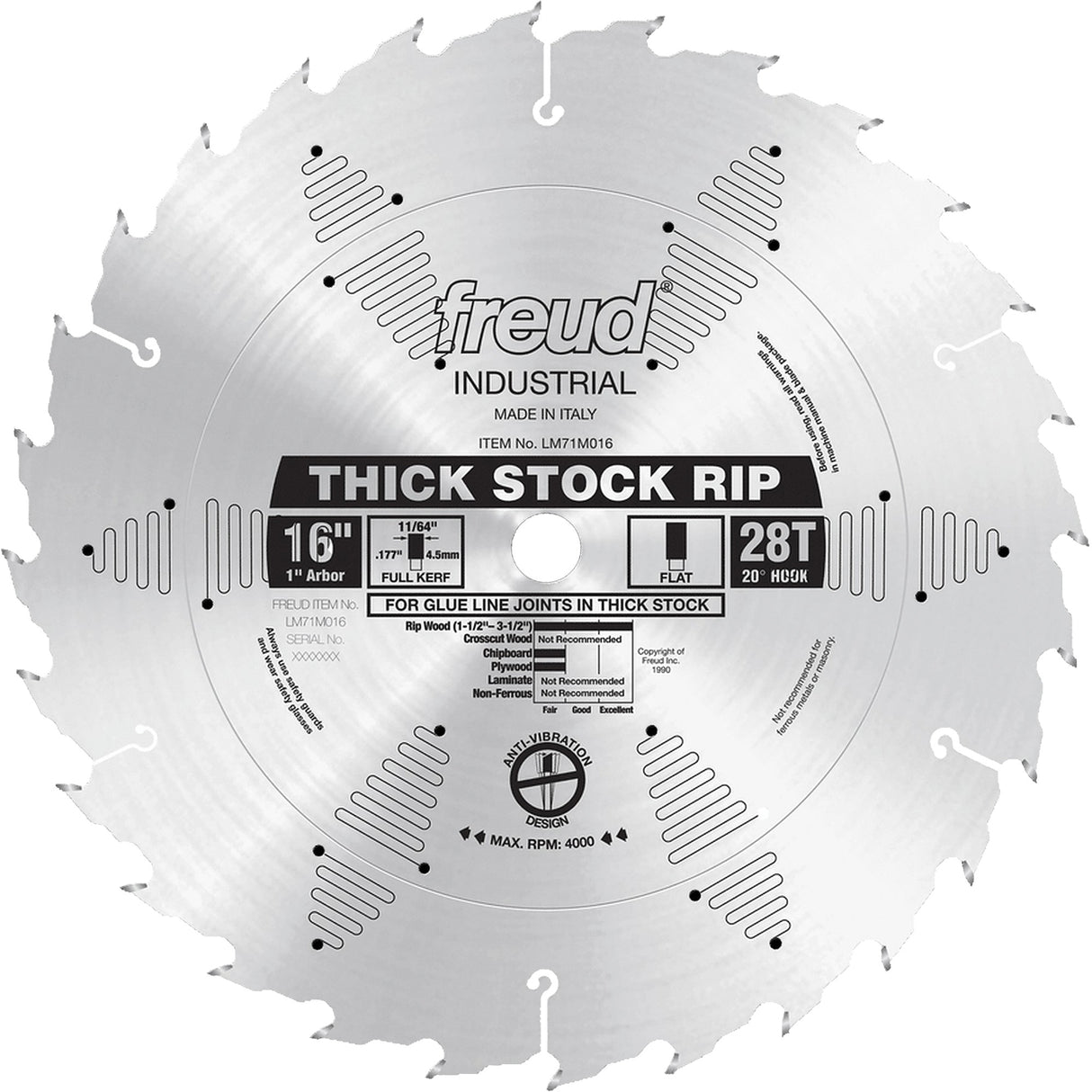 Industrial Saw Blade - Ripping, 16", 28 Teeth, Wood Use