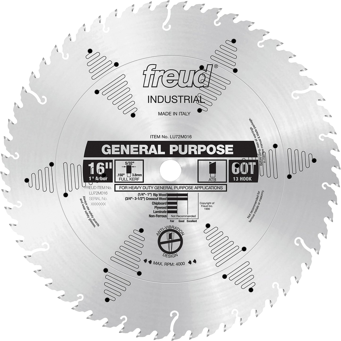 Industrial Saw Blade - General Purpose, 16", 60 Teeth, Wood Use