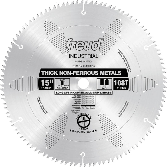 Industrial Saw Blade, 15", 108 Teeth, Non-Ferrous Use