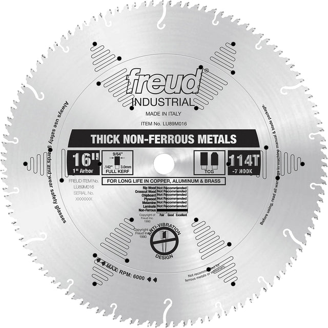 Industrial Saw Blade, 16", 114 Teeth, Non-Ferrous Use