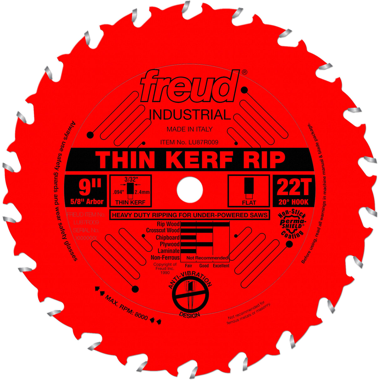TCS Industrial Saw Blade - Rip/Crosscut Thin Kerf, 9", 22 Teeth, Wood Use