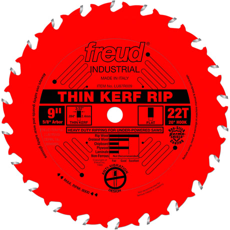 TCS Industrial Saw Blade - Rip/Crosscut Thin Kerf, 9", 22 Teeth, Wood Use