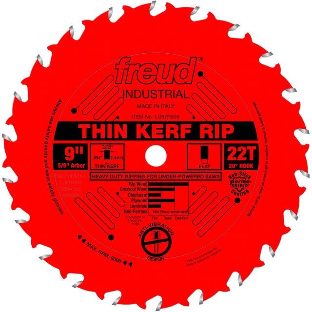 TCS Industrial Saw Blade - Rip/Crosscut Thin Kerf, 9", 22 Teeth, Wood Use