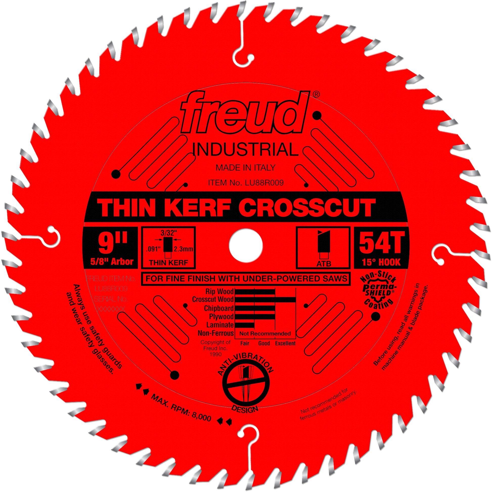TCS Industrial Saw Blade - Rip/Crosscut Thin Kerf, 9", 54 Teeth, Wood Use