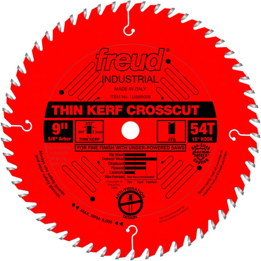 TCS Industrial Saw Blade - Rip/Crosscut Thin Kerf, 9", 54 Teeth, Wood Use