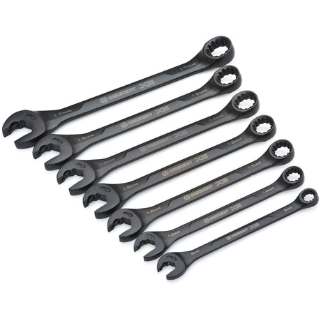 X6™ Black Oxide Spline Ratcheting Wrench Set, Combination/Open-Ended, 7 Pieces, Metric