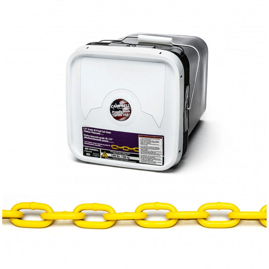 Proof Coil Chain, Low Carbon Steel, 1/4" x 75' (22.9 m) L, Grade 30, 1300 lbs. (0.65 tons) Load Capacity