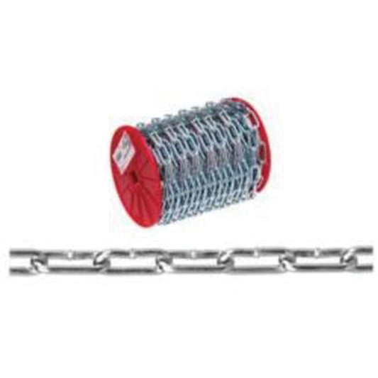 Straight Link Coil Chain, Low Carbon Steel, 2/0 x 120' (36.6 m) L, 520 lbs. (0.26 tons) Load Capacity