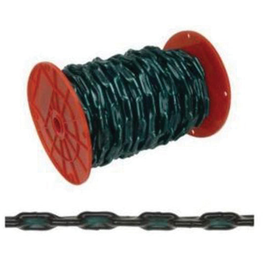 Straight Link Coil Chain with Green Sleeve, Low Carbon Steel, 2/0 x 60' (18.3 m) L, 520 lbs. (0.26 tons) Load Capacity