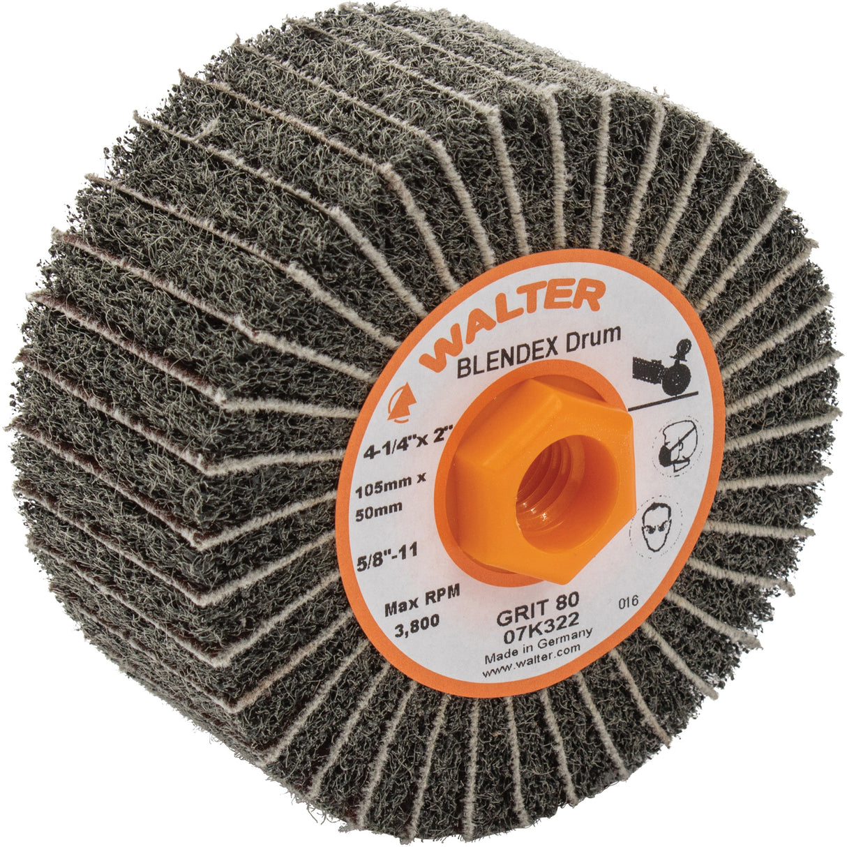 Two-In-One™ Finishing Drums, 4-1/4" Dia. x 2" W, 5/8"-11 Arbor, 80 Grit