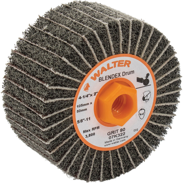 Two-In-One™ Finishing Drums, 4-1/4" Dia. x 2" W, 5/8"-11 Arbor, 80 Grit